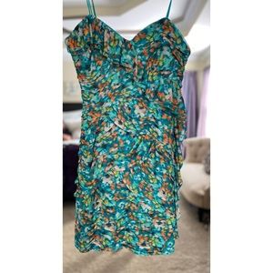 • max and cleo • ruched side ruffle mini dress